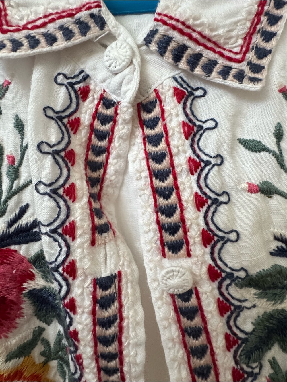 Johnny Was White Embroidered Floral button down blouse bell sleeve Blouse XL - Picture 4 of 8